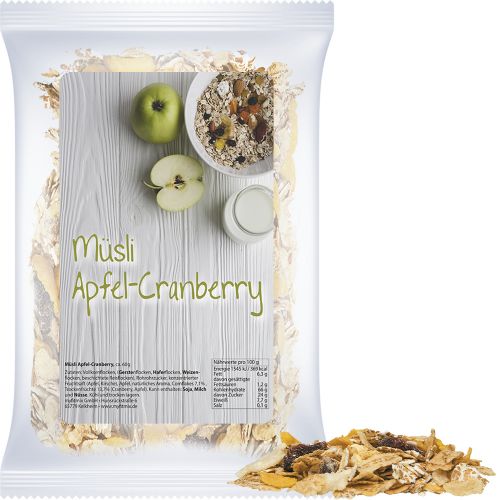 Müsli Apfel-Cranberry, ca. 60g, Express Maxi-Tüte mit Etikett