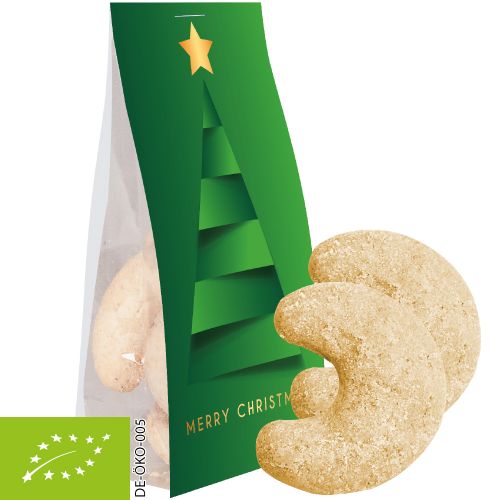 Bio Vanillekipferl, ca. 40g, Express Blockbodenbeutel mit Werbereiter