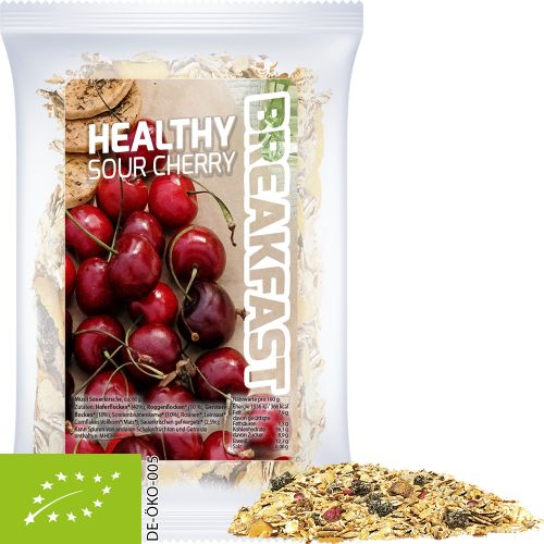 Bio Müsli Sauerkirsche (vegan), ca. 50g, Express Maxi-Tüte mit Etikett