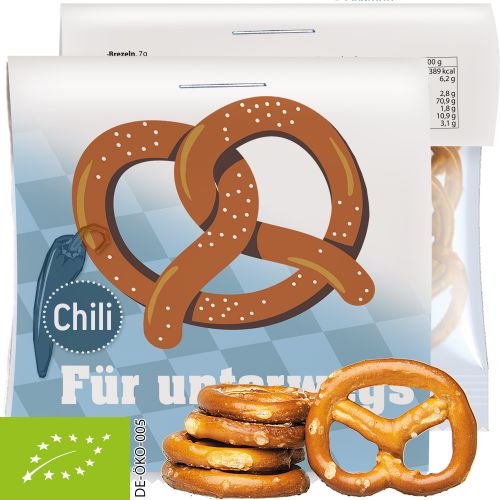 Bio Mini Brezeln Chili, ca. 7g, Express Maxi-Tüte mit Werbereiter