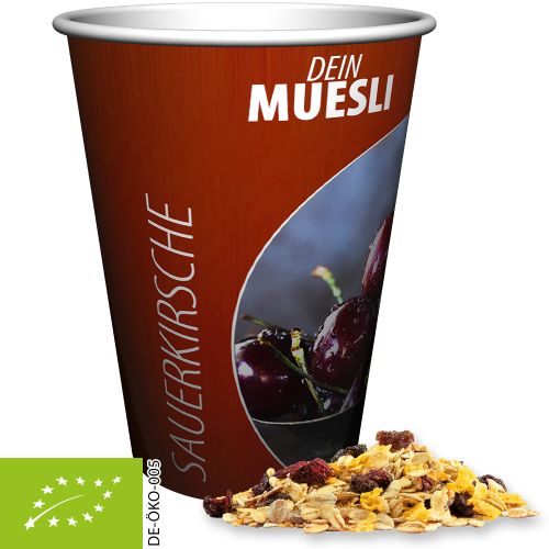 Bio Müsli Sauerkirsche (vegan), ca. 50g, Snackbecher Maxi