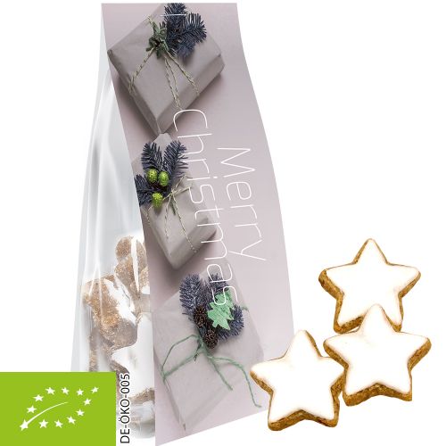 Bio Zimtsterne, ca. 40g, Express Blockbodenbeutel mit Werbereiter