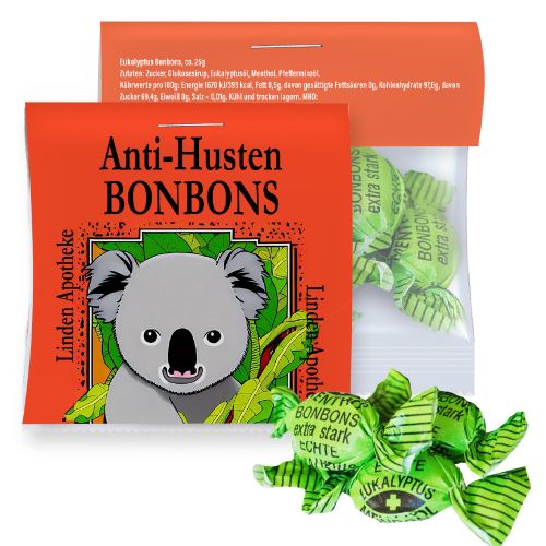 Eukalyptus Bonbons, ca. 25g, Express Maxi-Tüte mit Werbereiter
