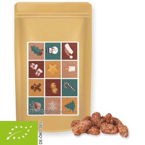 Bio Feuergebrannte Mandeln (vegan), ca. 80g, Standbeutel Midi