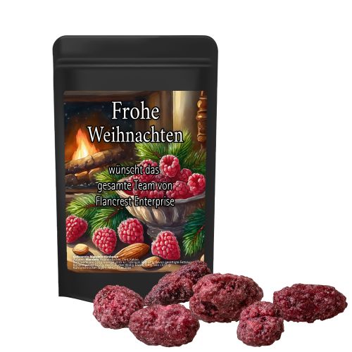 Gebrannte Mandeln Himbeere (vegan), ca. 30g, Standbeutel Mini schwarz