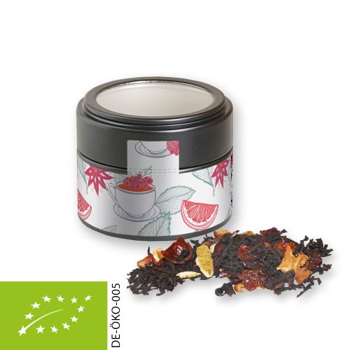 Bio Weihnachts Schwarztee, ca. 30g, Metalldose Mini mit Sichtfenster schwarz