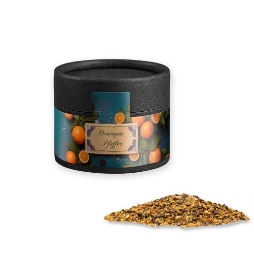 Gewürzmischung Orangen-Pfeffer, ca. 40g, Kraftpapierdose Mini schwarz