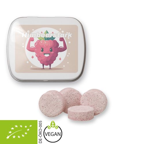 Bio Himbeer Drops (vegan), ca. 20g, Mintdose weiss