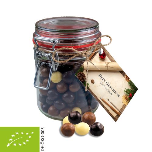 Bio Knusperkugeln-Mix, ca. 140g, Bonbonglas Maxi mit Werbekarte